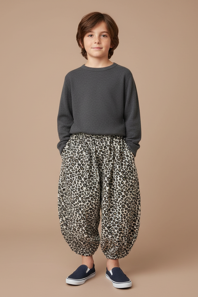 Pantalon Léopard Ample Imprimé Enfant Côtelé - Cordé