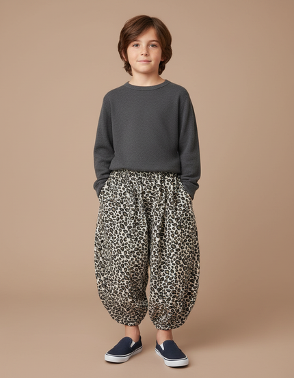 Pantalon Léopard Ample Imprimé Enfant Côtelé - Cordé