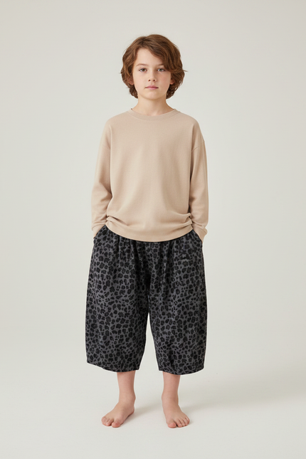 Pantalon Léopard Gris Ample Imprimé Enfant Décontracté - Molleton