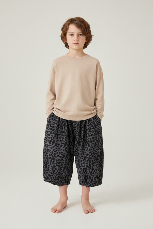 Pantalon Léopard Gris Ample Imprimé Enfant Décontracté - Molleton