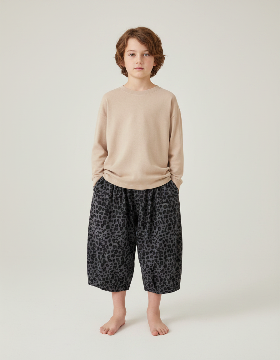 Pantalon Léopard Gris Ample Imprimé Enfant Décontracté - Molleton