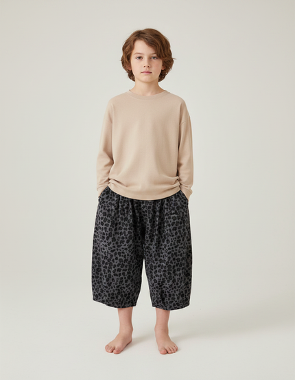 Pantalon Léopard Gris Ample Imprimé Enfant Décontracté - Molleton