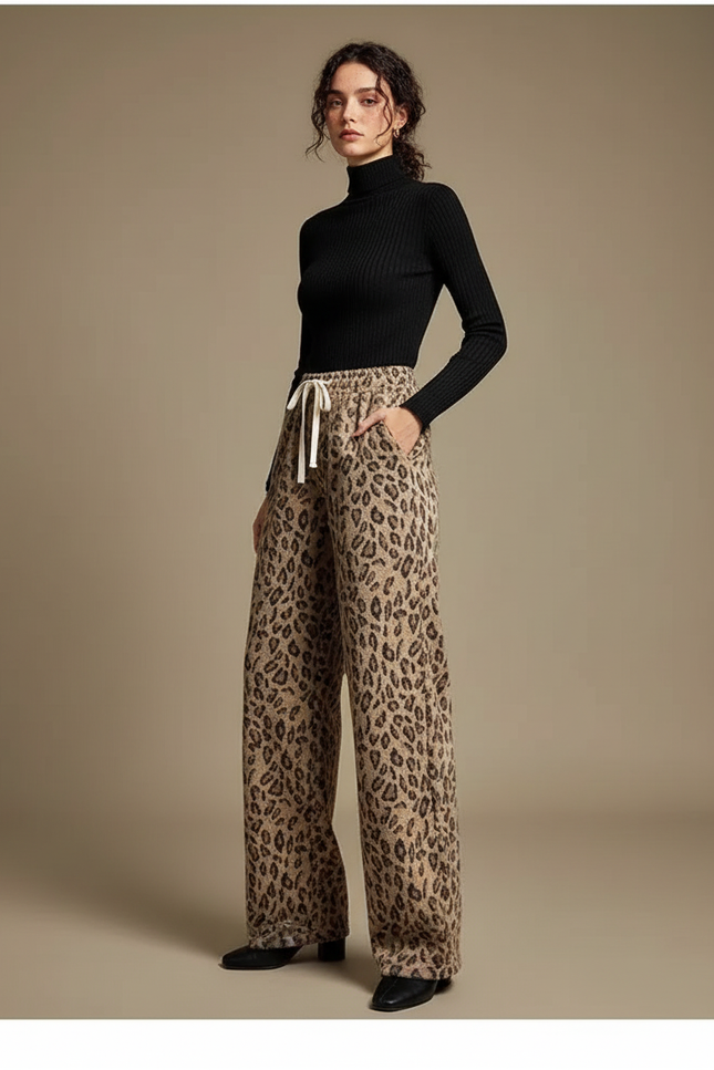 Pantalon Léopard Ample Imprimé Doux Confortable Femme - Molleton