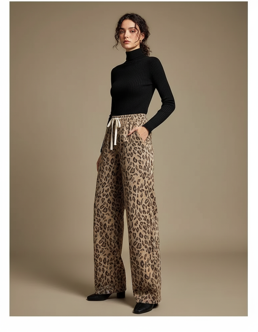 Pantalon Léopard Ample Imprimé Doux Confortable Femme - Molleton