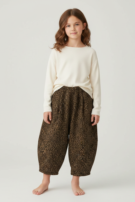 Pantalon Léopard Marron Ample Molletonné Enfant