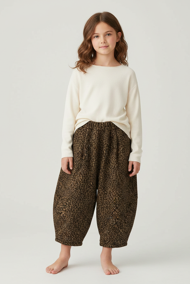 Pantalon Léopard Marron Ample Molletonné Enfant