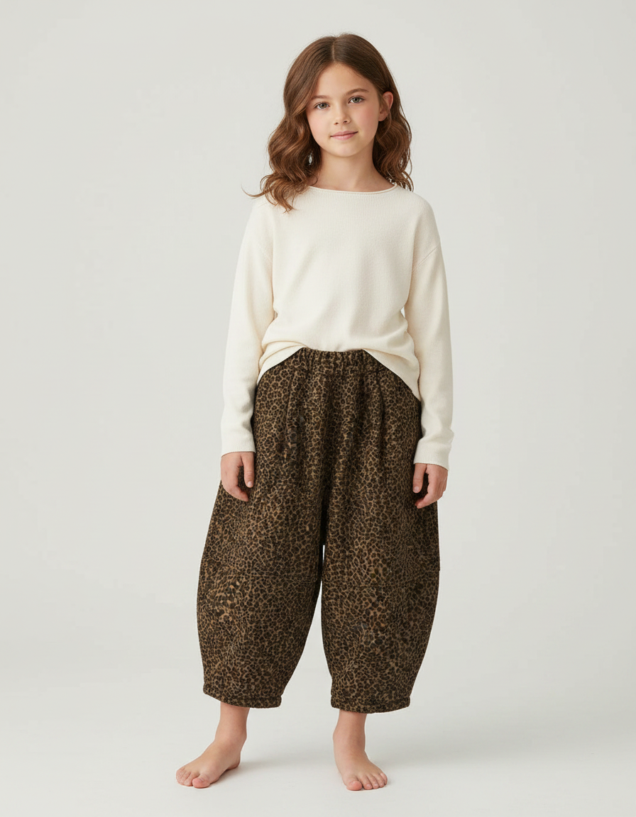 Pantalon Léopard Marron Ample Molletonné Enfant