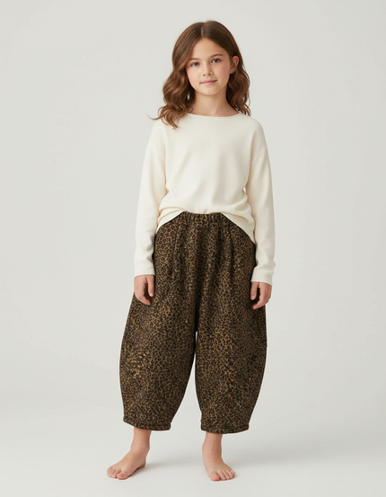 Pantalon Léopard Marron Ample Molletonné Enfant