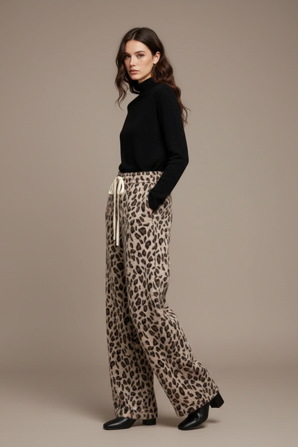 Pantalon Léopard Ample Velours Imprimé Hiver Femme