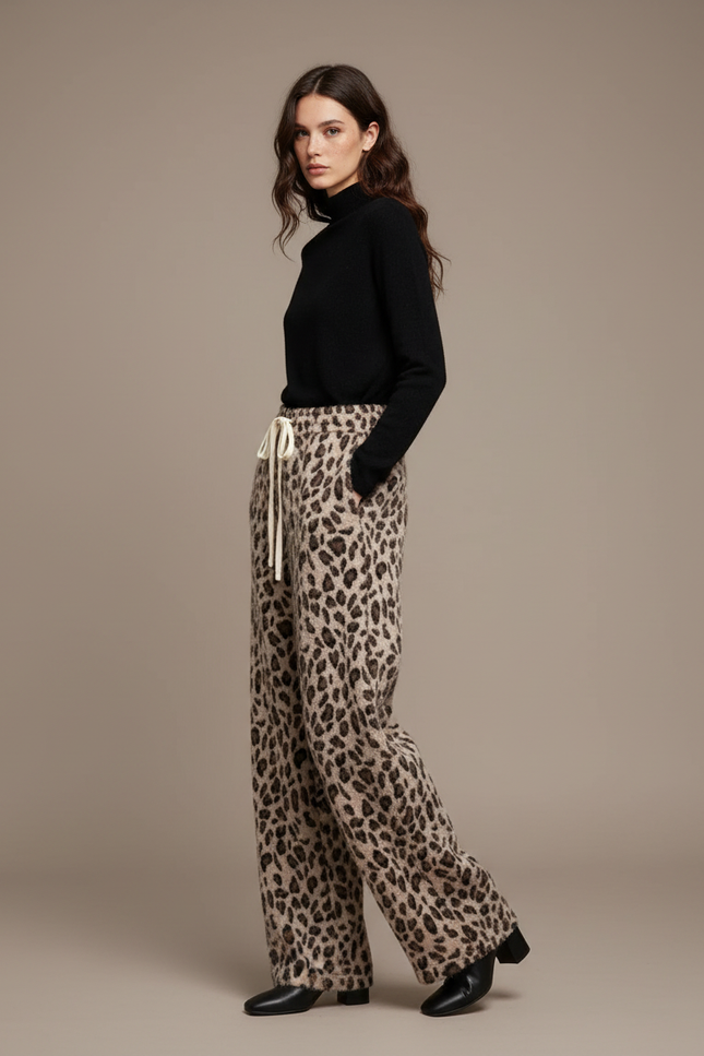 Pantalon Léopard Ample Velours Imprimé Hiver Femme