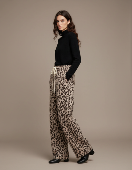 Pantalon Léopard Ample Velours Imprimé Hiver Femme