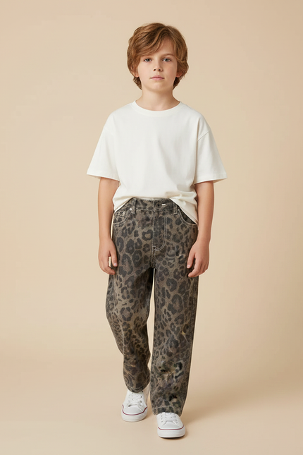 Pantalon Léopard Enfant Décontracté Ample Imprimé Tendance - Jean
