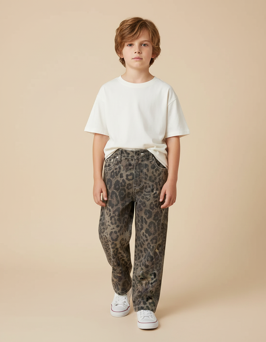 Pantalon Léopard Enfant Décontracté Ample Imprimé Tendance - Jean