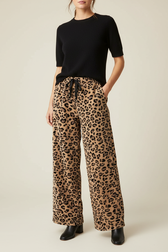 Pantalon Léopard Ample Imprimé Fluide Confortable - Molleton