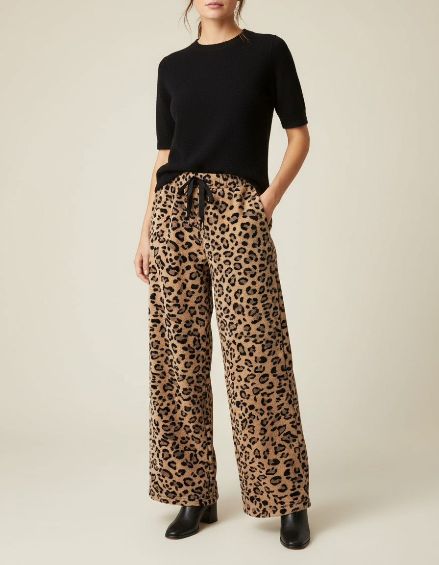 Pantalon Léopard Ample Imprimé Fluide Confortable - Molleton