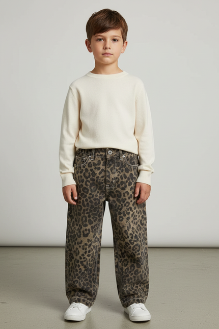 Pantalon Léopard Ample Imprimé Décontracté Garçon - Jean