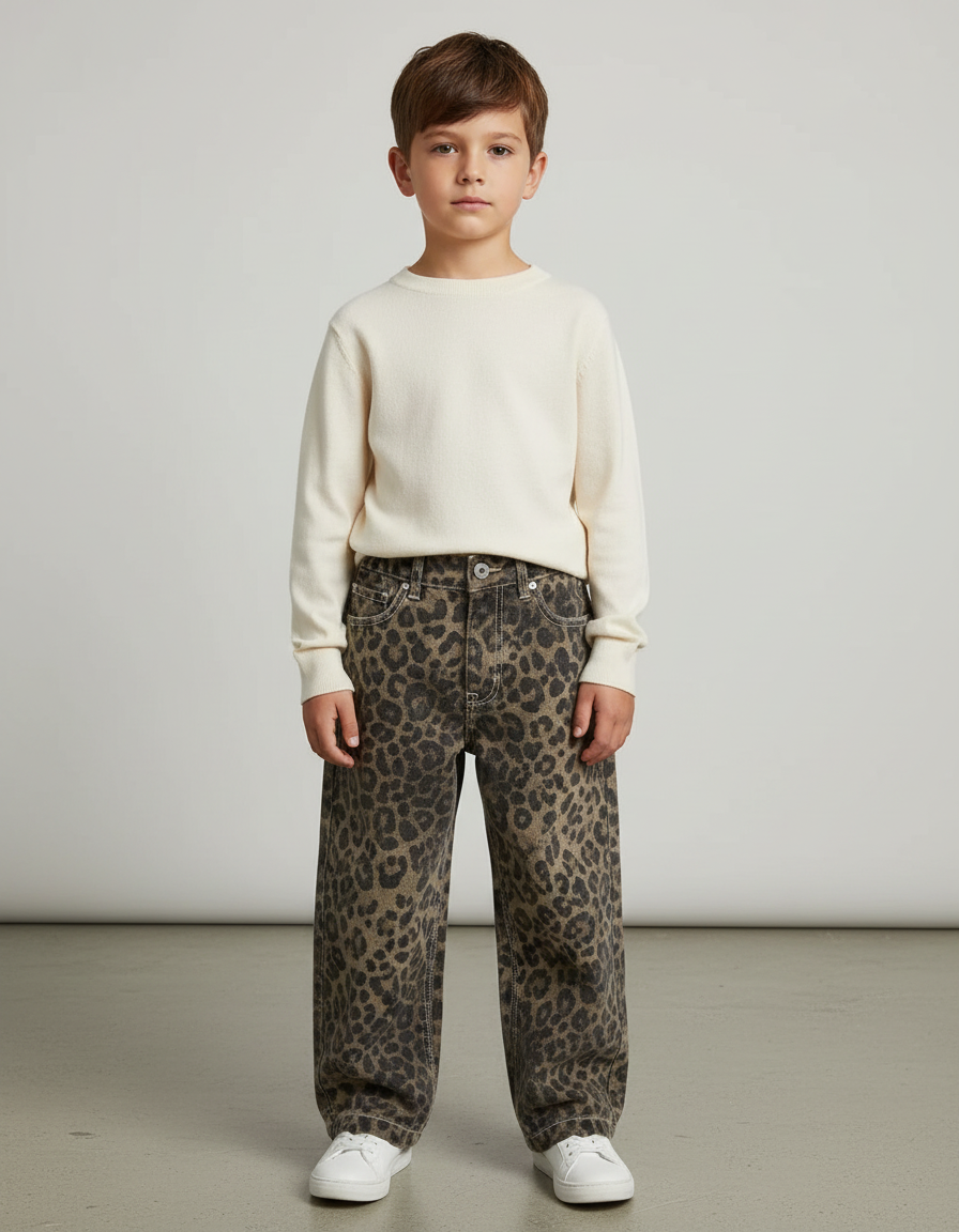 Pantalon Léopard Ample Imprimé Décontracté Garçon - Jean