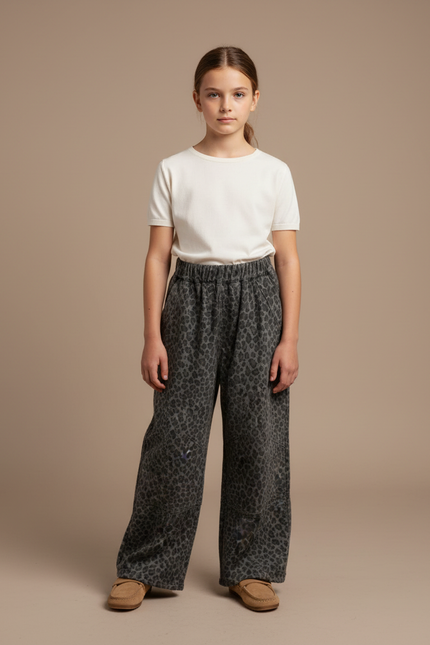 Pantalon Léopard Gris Ample Décontracté Enfant - Molleton