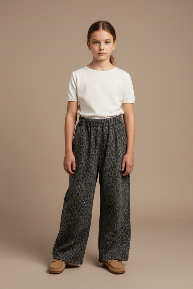 Pantalon Léopard Gris Ample Décontracté Enfant - Molleton