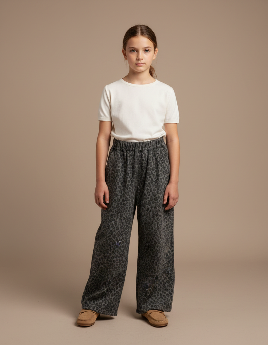 Pantalon Léopard Gris Ample Décontracté Enfant - Molleton