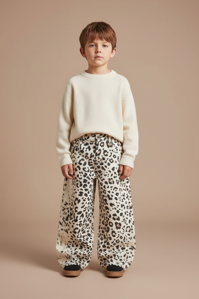 Pantalon Léopard Ample Imprimé Beige Décontracté Enfant - Jean