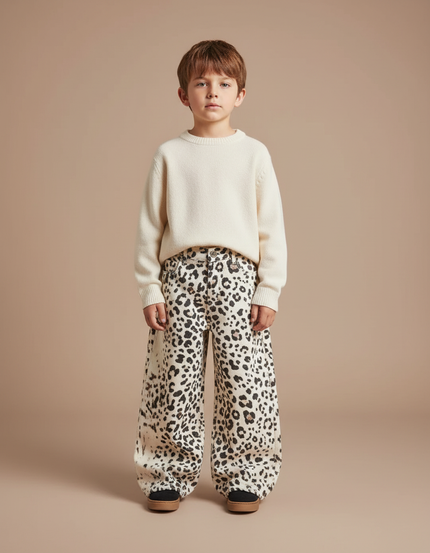 Pantalon Léopard Ample Imprimé Beige Décontracté Enfant - Jean