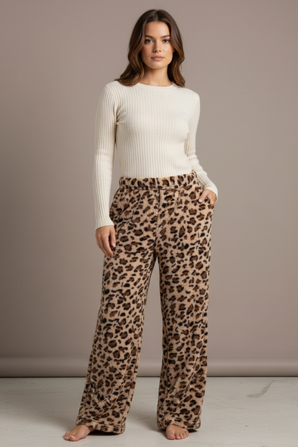 Pantalon Léopard Doux Molletonné Ample Décontracté Femme - Imprimé
