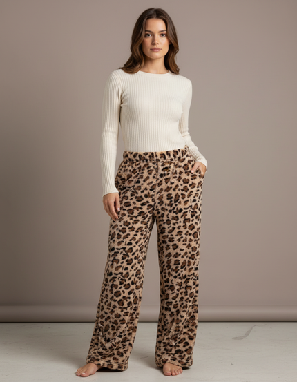 Pantalon Léopard Doux Molletonné Ample Décontracté Femme - Imprimé