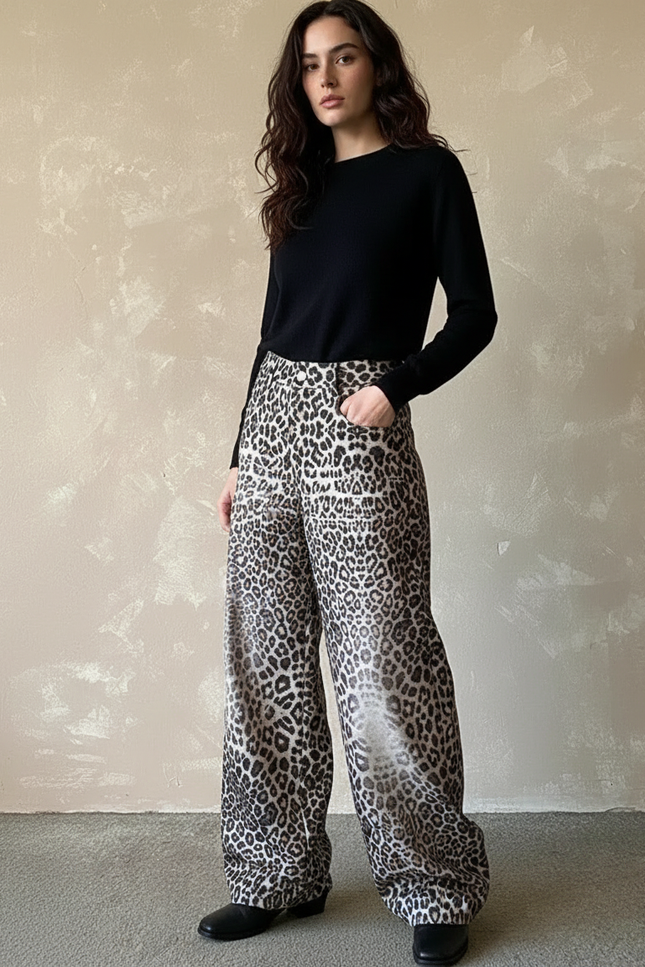 Pantalon Léopard Ample Imprimé Fluide Décontracté Chic - Viscose
