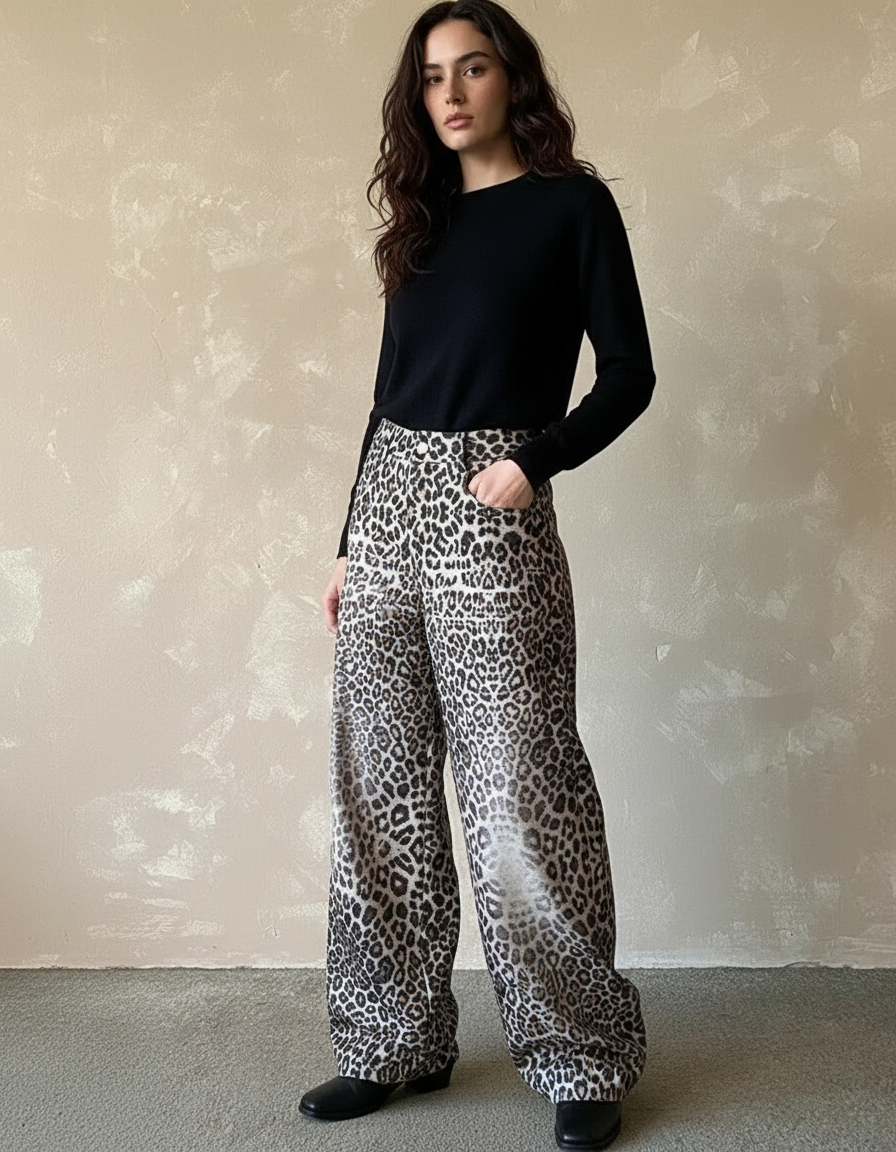 Pantalon Léopard Ample Imprimé Fluide Décontracté Chic - Viscose