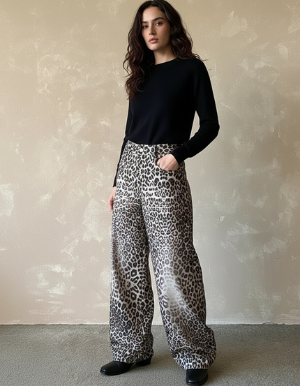 Pantalon Léopard Ample Imprimé Fluide Décontracté Chic - Viscose