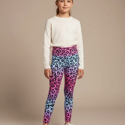 Pantalon Léopard Dégradé Coloré Imprimé Ajusté Enfant - Multicolore Polyester