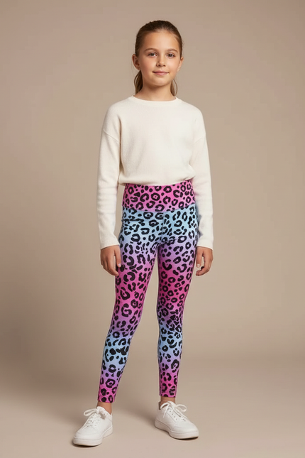 Pantalon Léopard Dégradé Coloré Imprimé Ajusté Enfant - Multicolore Polyester