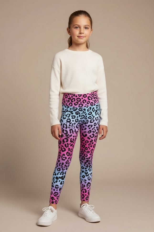 Pantalon Léopard Dégradé Coloré Imprimé Ajusté Enfant - Multicolore Polyester