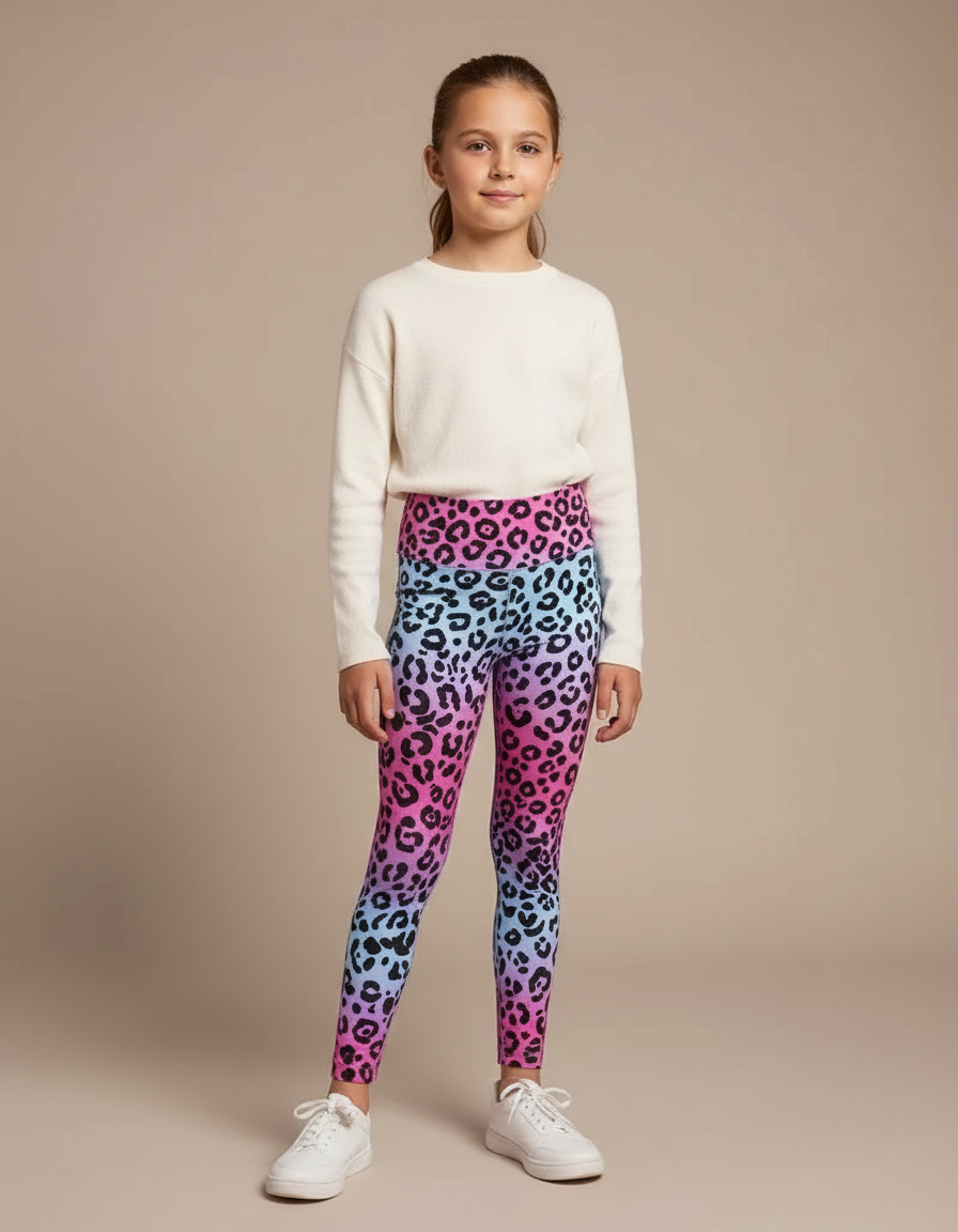 Pantalon Léopard Dégradé Coloré Imprimé Ajusté Enfant - Multicolore Polyester