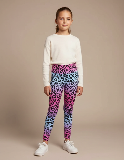 Pantalon Léopard Dégradé Coloré Imprimé Ajusté Enfant - Multicolore Polyester