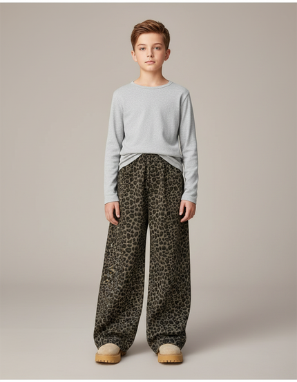 Pantalon Léopard Ample Vert Imprimé Décontracté Enfant - Molleton