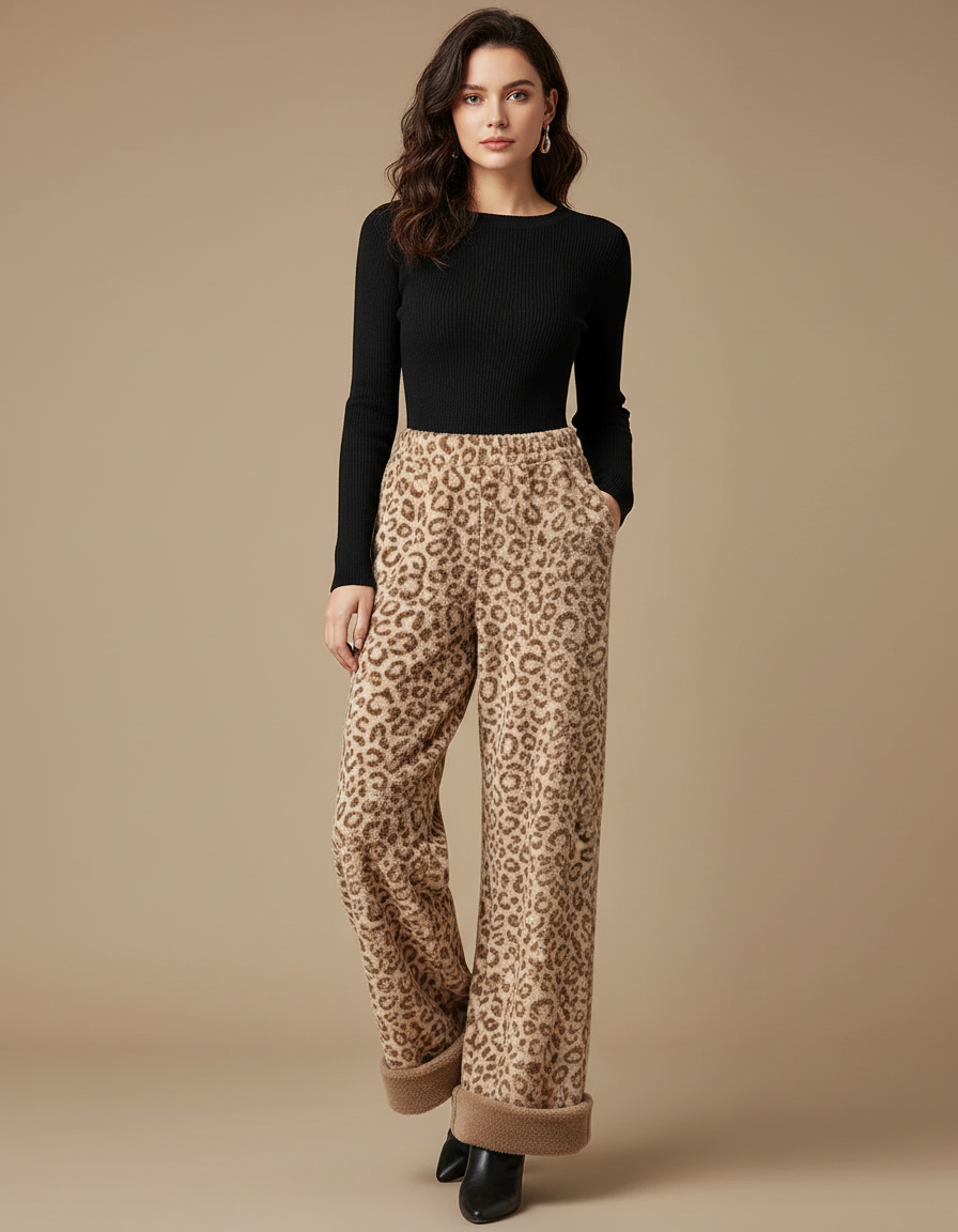 Pantalon Palazzo Leopard - Imprimé Molleton