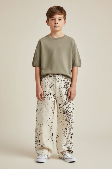 Pantalon Léopard Ample Imprimé Décontracté Garçon Coton