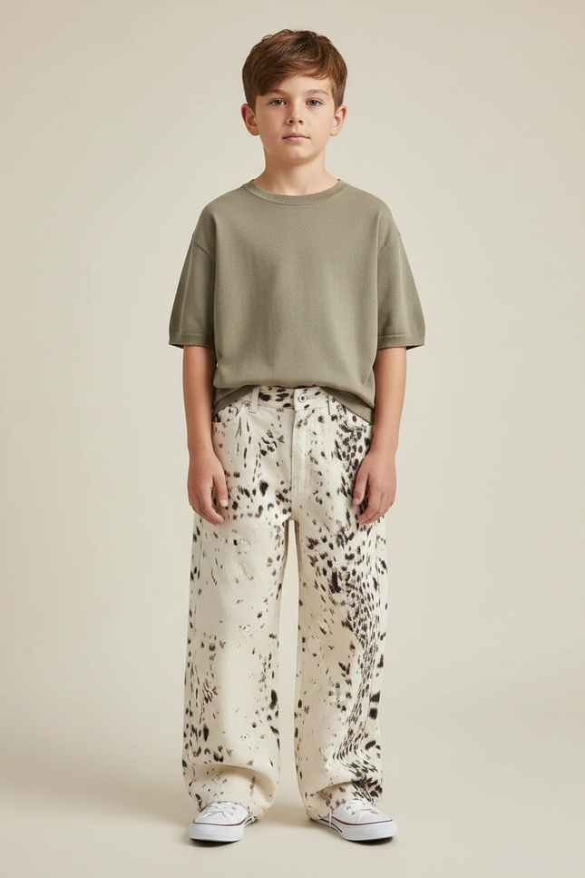 Pantalon Léopard Ample Imprimé Décontracté Garçon Coton