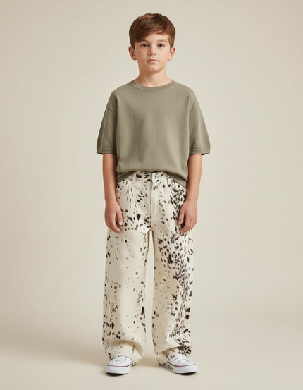 Pantalon Léopard Ample Imprimé Décontracté Garçon Coton