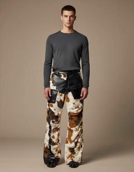 Pantalon Léopard Homme Imprimé Crocodile Évasé Doux - Molleton