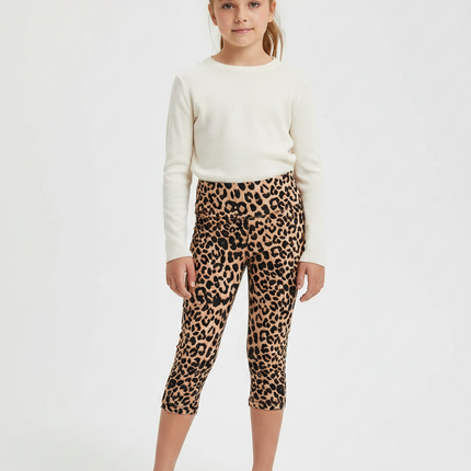 Pantalon Léopard Court Imprimé Taille Haute Fille - Polyester