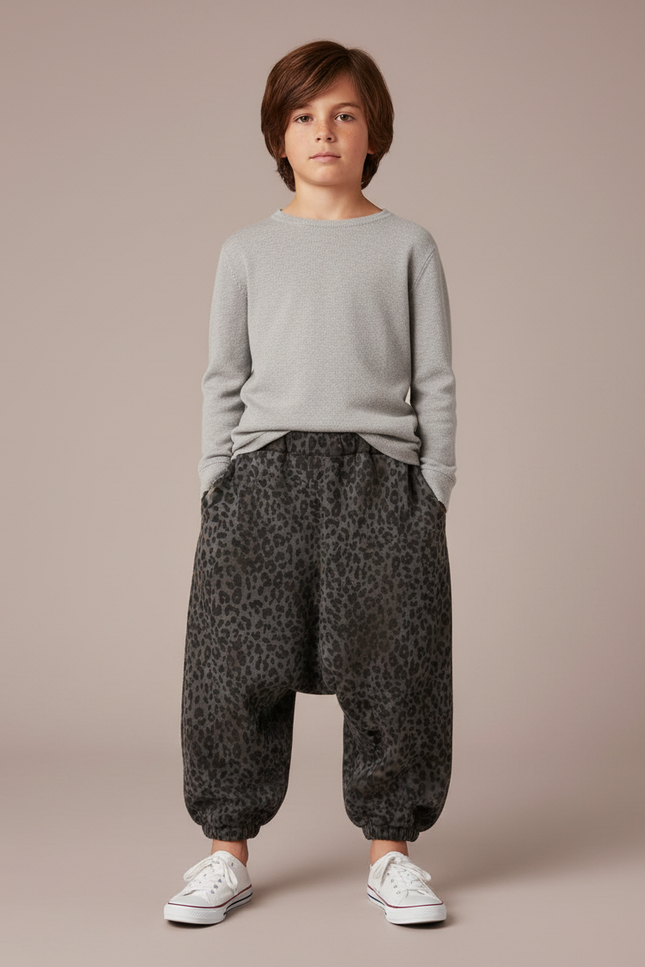 Pantalon Léopard Gris Ample Imprimé Enfant - Molleton