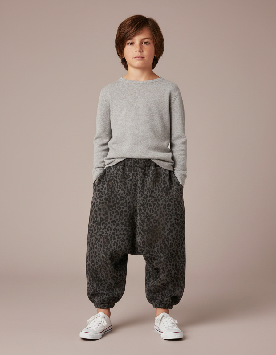 Pantalon Léopard Gris Ample Imprimé Enfant - Molleton