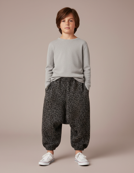 Pantalon Léopard Gris Ample Imprimé Enfant - Molleton
