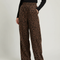 Pantalon Léopard Marron Côtelé Fluide Ample - Cordé