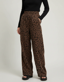 Pantalon Léopard Marron Côtelé Fluide Ample - Cordé