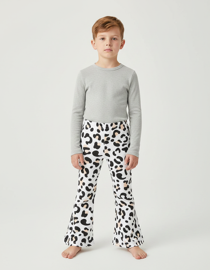 Pantalon Léopard Blanc Évasé Imprimé Enfant Confortable - Maille