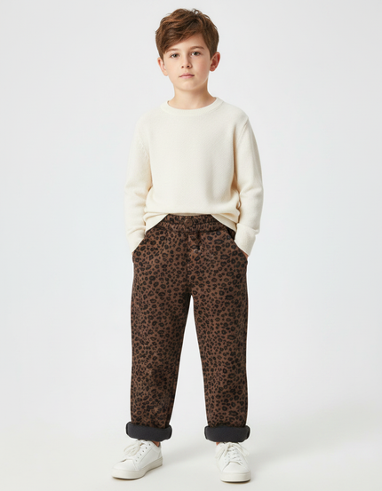 Pantalon Léopard Marron Ample Imprimé Hiver Enfant - Molleton